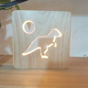 आधुनिक नेतृत्व वाले आयताकार डायनासोर रात हल्के सफेद लकड़ी के usb dimmmable वातावरण टेबल लैंप बच्चों के कमरे मिनी - Product Image 1