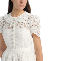 Printemps Été Cou Cravate Robes en dentelle florale Mini robe en dentelle ornée de blanc