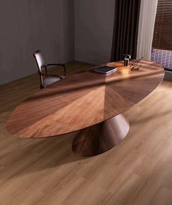 Sang trọng hình dạng hình bầu dục dày gỗ gụ tấm gỗ hiện đại bàn ăn thiết lập với băng ghế dự bị bê tông và ghế cho 10 12 đến 20 người chỗ ngồi - Product Image 4
