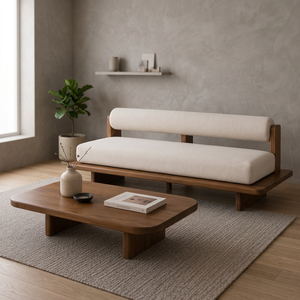 Conjunto de Sofá y Mesa de Centro de Madera de Teca Moderna con Respaldo Cilíndrico - Product Image 2
