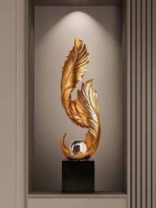 Adorno de Resina con Pluma Dorada y Base de Bola de Cristal, Escultura Decorativa Moderna para el Hogar, Vestíbulo de Hotel - Product Image 2