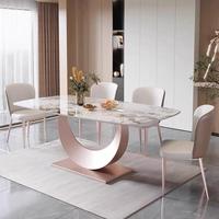 GEDO Table à manger de luxe pour la maison avec base moderne en acier inoxydable en forme de lune Plateau en marbre de haute qualité Meubles populaires pour la maison