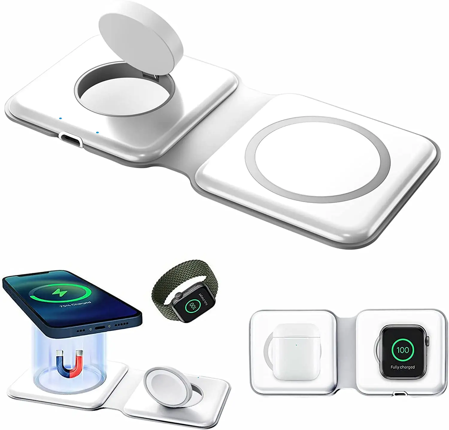 2in1 Magnetic Wireless Charger Fast Charging Charger For Apple Phone/watch Charger/Earphone Wireless Folding Portable Charger