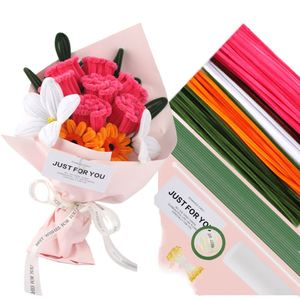 Modern Rose Sunflower Polyester Pipe <b>Cleaners</b> Bouquet DIY Kit Wrapping Paper Ribbon-Make Complete Gift Bouquet for Christmas - Product Image 1