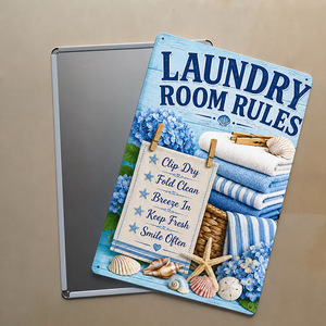 Vintage Coastal Hydrangea <strong>Laundry</strong> Room Rules Tin <strong>Sign</strong> Rustic Metal <strong>Sign</strong> Wholesale Apartment Farmhouse Wall Decor Metal <strong>Sign</strong> - Product Image 2