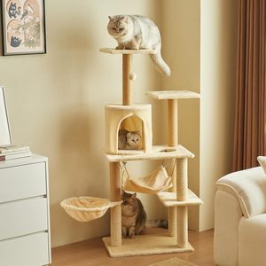 5-Tier Deluxe <b>Cat</b> Tree Tower with <b>Scratching</b> Tree <b>Posts</b> - E1 Particle Board, Plush Perches & Condo, Sisal Rope, Multi-Level - Product Image 1