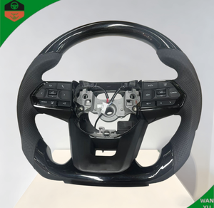 Volant en fibre de carbone forgée avec cuir perforé marron pour <span class=keywords><strong>Toyota</strong></span> Land Cruiser LC300 <span class=keywords><strong>2022</strong></span> 2023 2024 2025 GR Sport - Product Image 4