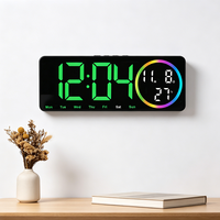 Horloge murale numérique LED électronique moderne avec lumière d'ambiance nocturne colorée, affichage du calendrier et de la température, alimentation USB, pour la maison