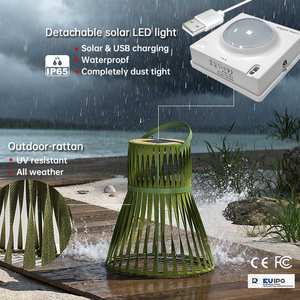 Sigarten Solar y carga USB linterna de suelo grande al aire libre impermeable Boho sintético ratán linternas <span class=keywords><strong>para</strong></span> piscina jardín Patio - Product Image 4