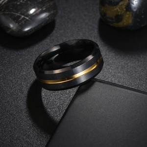 2024New 8mm Gold Groove Abgeschrägte Kante Schwarz Wolfram Ehering für Männer Schwarz Polierter Stahl Verlobung sring Herren Eheringe - Product Image 2