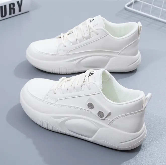 Phụ Nữ Mùa Hè Thoáng Khí Thoải Mái Huấn Luyện Viên Giản Dị 2023 Mùa Xuân Womens Da Sneaker EVA Cotton Vải Cao Su Tổng Hợp Trắng