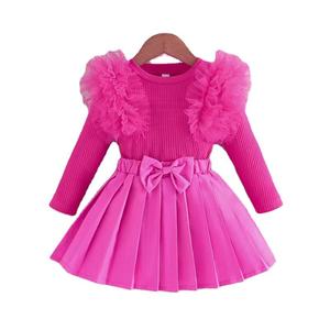 Ensemble 2 pièces pour filles : haut à manches en maille multicolore et jupe – Tenue mignonne et élégante pour sorties - Product Image 1