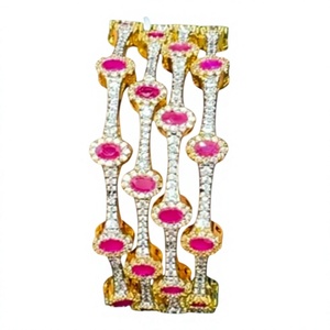 <b>Gold</b> Plated Cuff Bracelets With Pink Zircon Stones For Women Party Jewelry Classic Design Openable <b>Bangles</b> <b>Set</b> - Product Image 2