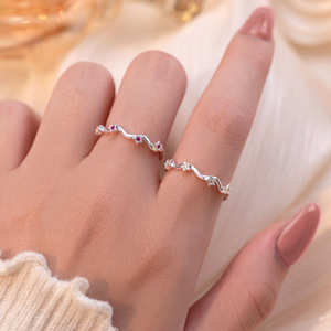 Glowluxe Starburst Open <strong>Ring</strong> <strong>Wavy</strong> Band Pink Decorative Accents 925 Sterling Silver Polished Finish Contemporary Jewelry - Product Image 2