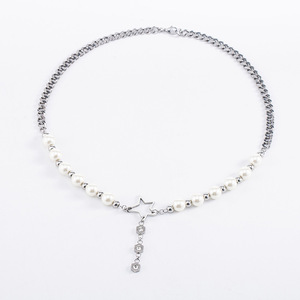 สร้อยคอเพิร์ลสตาร์พร้อมจี้เพชร เกรด AA สายไทเทเนียมสตีลสำหรับสวมใส่ทุกวัน - Product Image 1