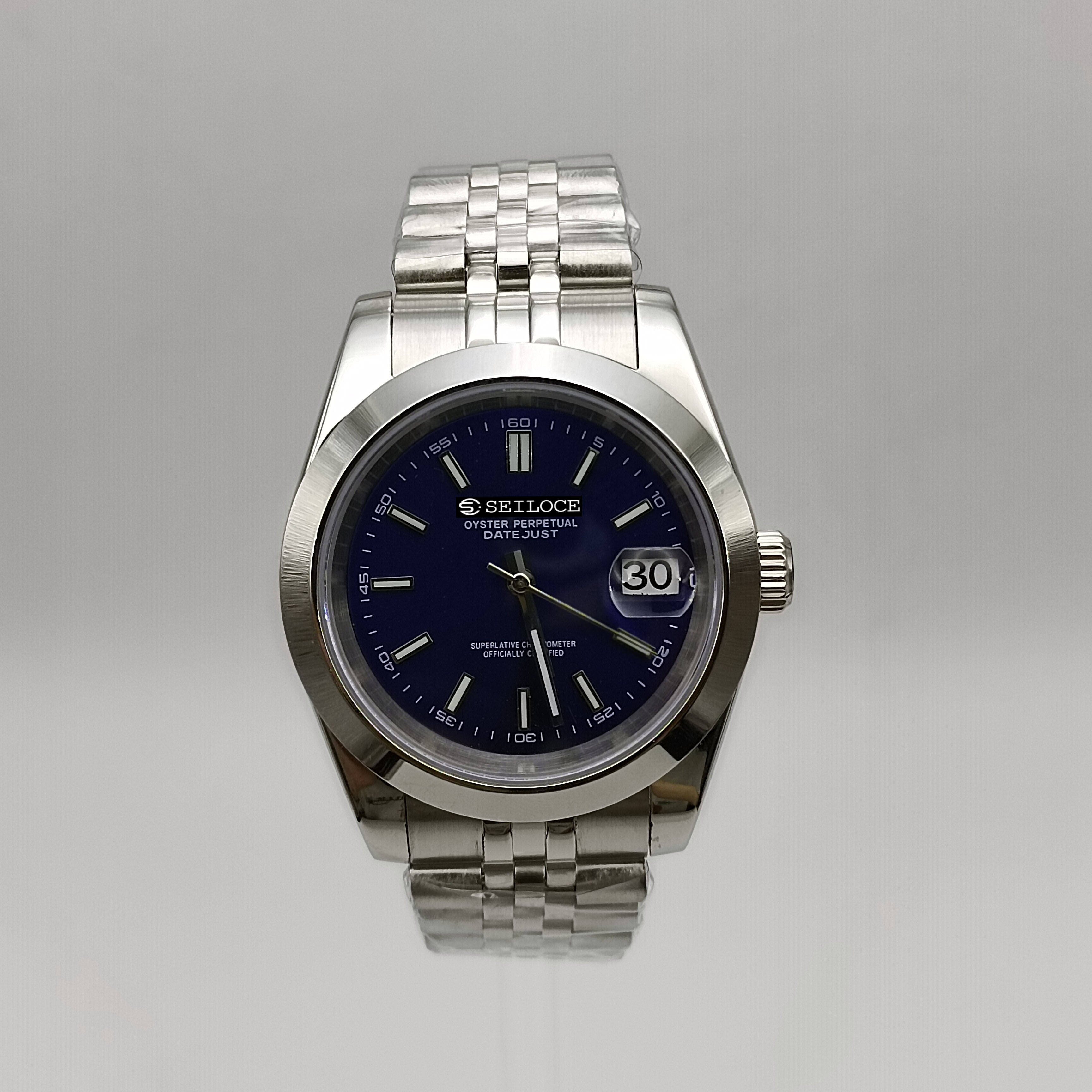 ตัวเรือนสีเงิน+หน้าปัดสีน้ำเงินเข้ม