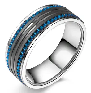 New Arrival Top 316L Stainless Steel Blue Black Two Tones Plated Gear Style Wedding Engagement Band Ring SZ#7-12