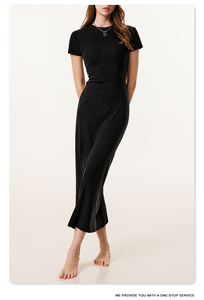 Gaun Kasual Wanita Lengan Pendek Model Panjang dengan Belahan Belakang Elastis Gaya Streetwear Bahan Katun Logo Custom Slim Fit - Product Image 4