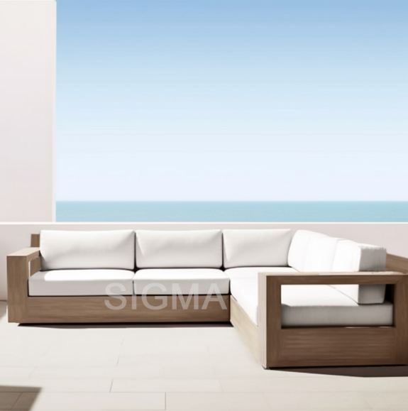 2024 Minimalism Designer Modern Hotel Exterior Outdoor Villa Patio Teak Solid Wood Sofa Set Furniture Luxury