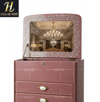 Coffret à bijoux en bois massif rose de style rétro français original, avec serrure intelligente à empreinte digitale et rangement sécurisé en cristal de luxe