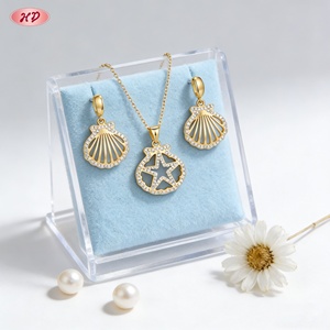 Parures de bijoux fantaisie Hengdian plaqué or 18 carats avec coquillages et étoiles de mer, zircon AAA, vente en gros pour femmes – Idéales pour l'été, la plage et les rendez-vous - Product Image 4
