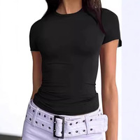 T-shirt pull-over d'été pour femme, style européen et américain, coupe ajustée, chic et tendance, col rond