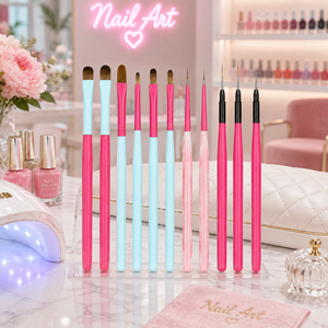 Ensemble complet de 11 pinceaux pour nail art, courts, moyens, longs, liner, plats, pétale, pour la pose d'extensions, pour salon de beauté - Product Image 1