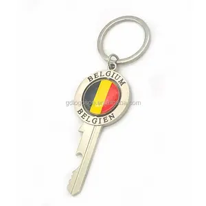 थोक व्यक्तिगत उपहार बेल्जियम पर्यटक स्मृति चिन्ह कुंजी धारक कुंजी अंगूठी कस्टम लोगो धातु कुंजी आकार चाबी का गुच्छा