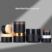 Botol Tetes Bulat Bambu 30ml 50ml Matte Hitam untuk Kemasan Serum Lotion Perawatan Kulit, Botol Kaca Kosong untuk Cat Kuku dengan Label