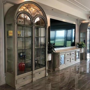 Gabinete de vino antiguo de Arte Americano, puerta doble de cristal de Metal europeo, renacimiento arquitectónico chino, madera maciza, arqueado Vintage - Product Image 3