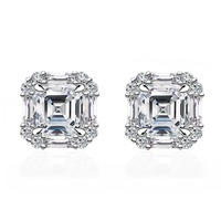 Boucles d'oreilles clous carrées en argent sterling S925 plaqué rhodium avec zircons cubiques, bijoux de fiançailles pour femme, cadeau