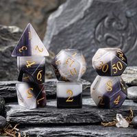 Lot de 7 dés DND œil de chat blanc et noir, polyédriques personnalisés pour RPG, D&D, en pierres précieuses, D6 D20 D12, pour jeu de dés
