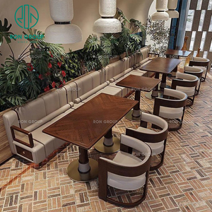Set di Tavoli e Sedie in Legno Bianco per Caffetteria e Ristorante, Divano per Bar - Product Image 6