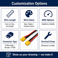 Câble adaptateur DC 14AWG XT60 femelle en cuivre à 2 broches avec boîtier en laiton IP55 pour batterie Li-ion et alimentation FPV