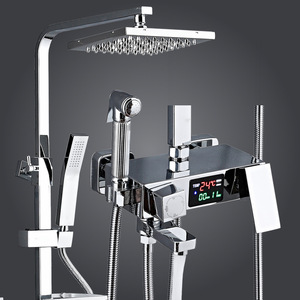Shower Set With Thermostatic Display <b>Square</b> Rain Shower Head Multi Functional Bathroom Shower System - Product Image 1