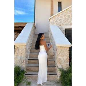 Elegante Vestido Blanco Liana con Escote Asimétrico, Tela de Alta Calidad con Mezcla de Spandex, para Fiestas, Vacaciones, Tallas XS a XL, Temporada de Otoño - Product Image 1