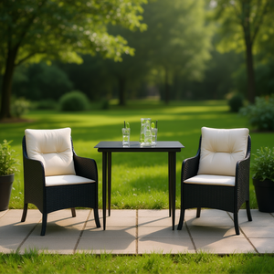 Ensemble de salle à manger de jardin en rotin noir 2 places, résistant aux intempéries, mobilier d'extérieur au design contemporain - Product Image 2