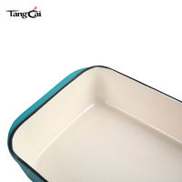 Loyang Logam Serbaguna dengan Lapisan Enamel Putih Tidak Beracun Tahan Panas untuk Hidangan Keluarga dari Oven ke Meja Sajian Warna Turquoise