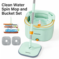 Homettler – Ensemble de nettoyage écologique pour microfibres avec seau essoreur automatique à manivelle télescopique 360°, utilisation sèche/humide, nettoyage facile