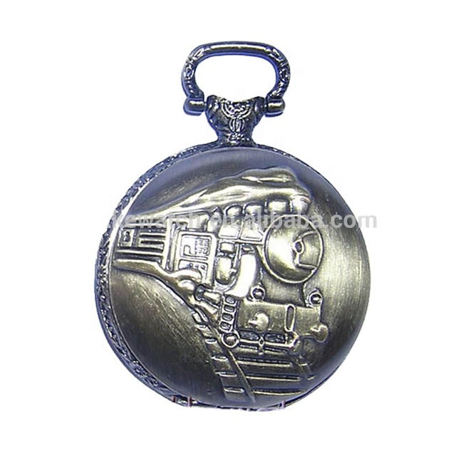 Metal Alloy Bronze Train Pocket Watch