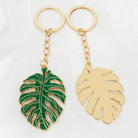 Porte-clés en métal de haute qualité, motif feuille verte de Monstera, design émaillé, bijou végétal créatif et tendance, mousqueton léger