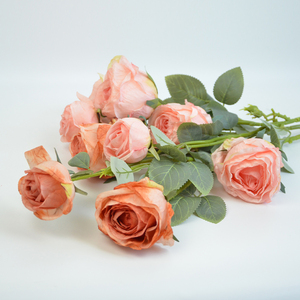 Fleur artificielle en rose, rose à bord brûlé, bouquet de 3 têtes, fleur artificielle d'intérieur, vente en gros de fleurs artificielles, rose au toucher réel - Product Image 1