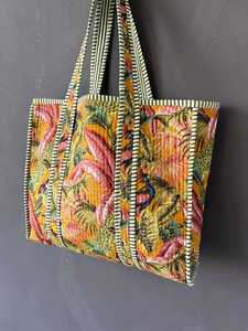 Bolso de Mano Acolchado de Algodón con Estampado de Bloques, Ligero, Multiusos, para Artículos Esenciales Diarios, Viajes, Compras, Bolso de Hombro - Product Image 5