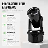 180W RGBW LED Moving Head Light mit 6+12 Prisma-Overlay, 12 Gobo-Mustern und DMX512-Steuerung für Bühne, Nachtclub, Disco, Bar, Party