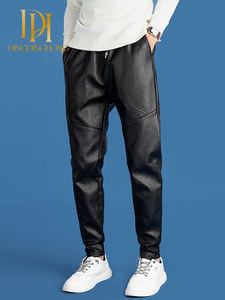 Men's Winter Casual Motorcycle <strong>Leather</strong> Pants Fashion Slim-Fit Black Samurai <strong>Leggings</strong> Straight Internet-Famous Design Spiritual - Product Image 4