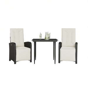 Set Bistrot Moderno in Polyrattan Nero con Cuscini, Arredamento da Giardino per Esterni, 2 Posti, Design Contemporaneo - Product Image 1