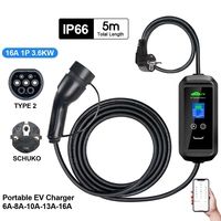 Chargeur EV portable 3,6 kW 16A 1P Type 2 ICE 62192-2 pour la recharge des véhicules électriques européens IP66 Contrôle par application Tuya avec prise d'alimentation SCHUKO
