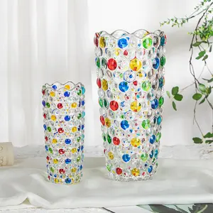 Hand Painted Colorful Dots Glass Vase Crystal Glass Flower Vases For Floral Arrangements Home Deco