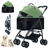Poussette pour animaux de compagnie TRIHO de luxe, respirante, 4 roues, pliage rapide, 3-en-1, porte-bébé détachable, cadre en acier inoxydable et ceintures de sécurité