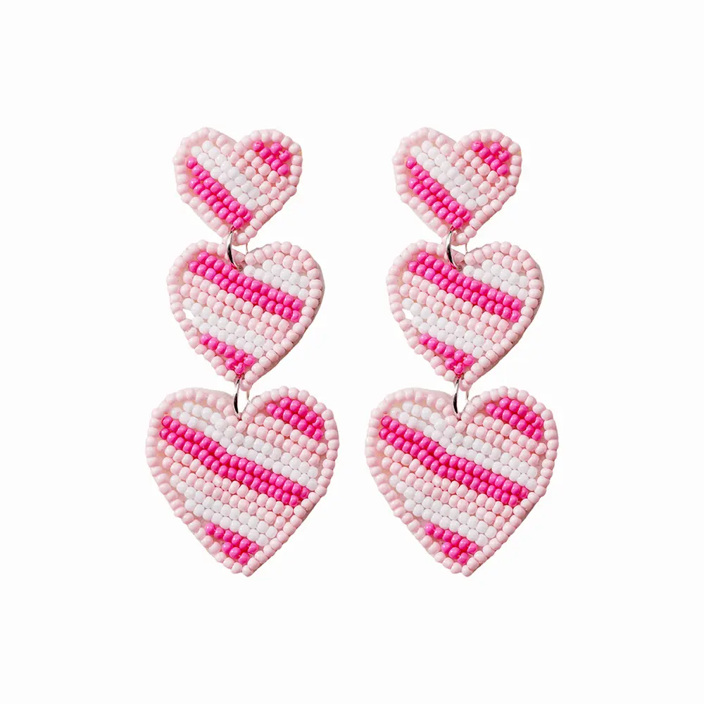 Orecchini di moda amore graziosi a strisce rosa fatti a mano perline di riso intrecciate orecchini multistrato ragazza Cool